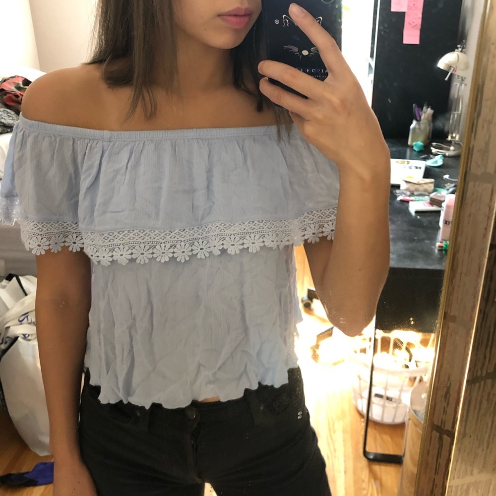 Blue off the shoulder top